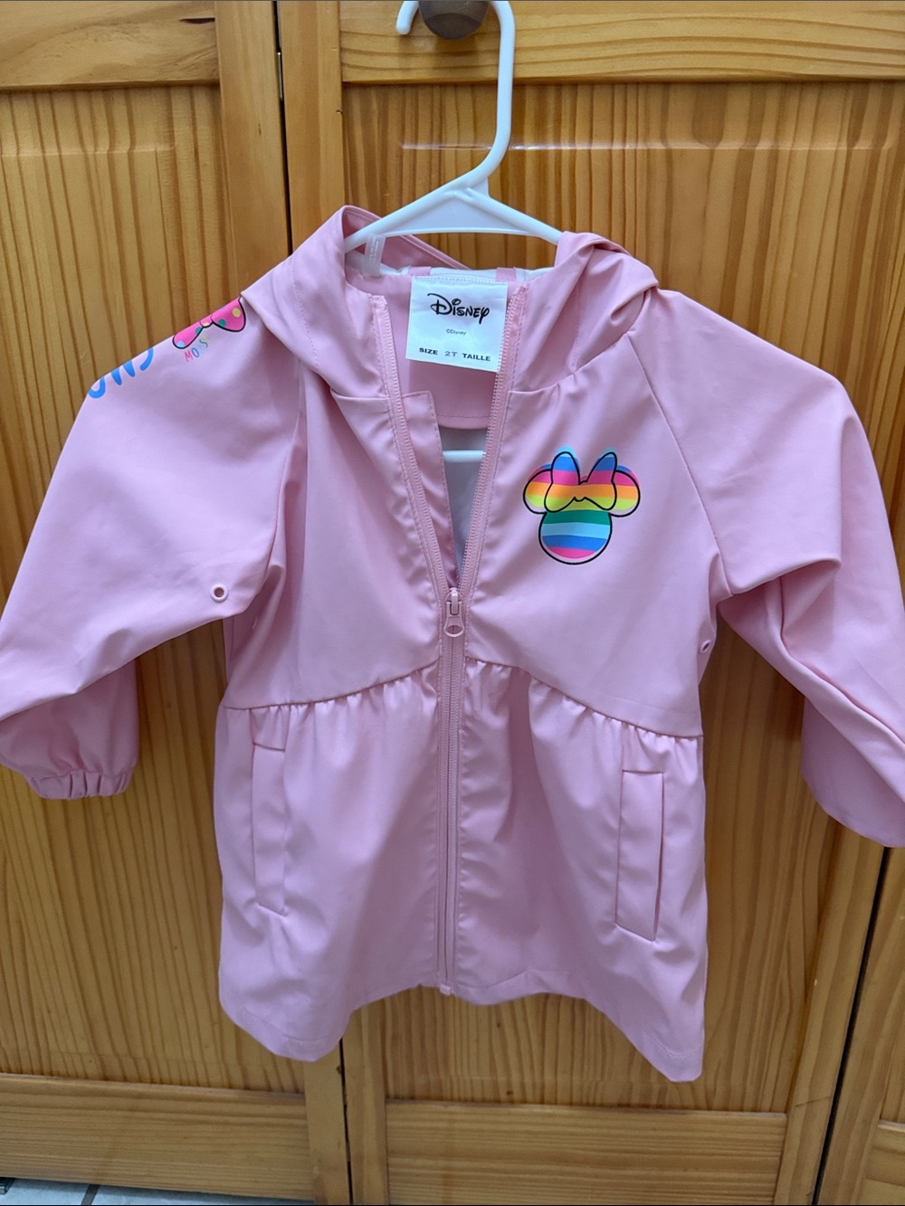 Disney Pink Raincoat with Rainbow Minnie Icon